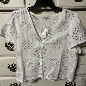 Madewell white Eyelet Crop style top Large NWT